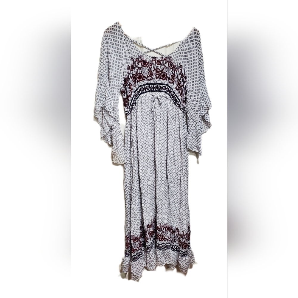 Anthropologie J Gee Flowy Boho Hippie Bell Sleeve Pattern Maxi Dress